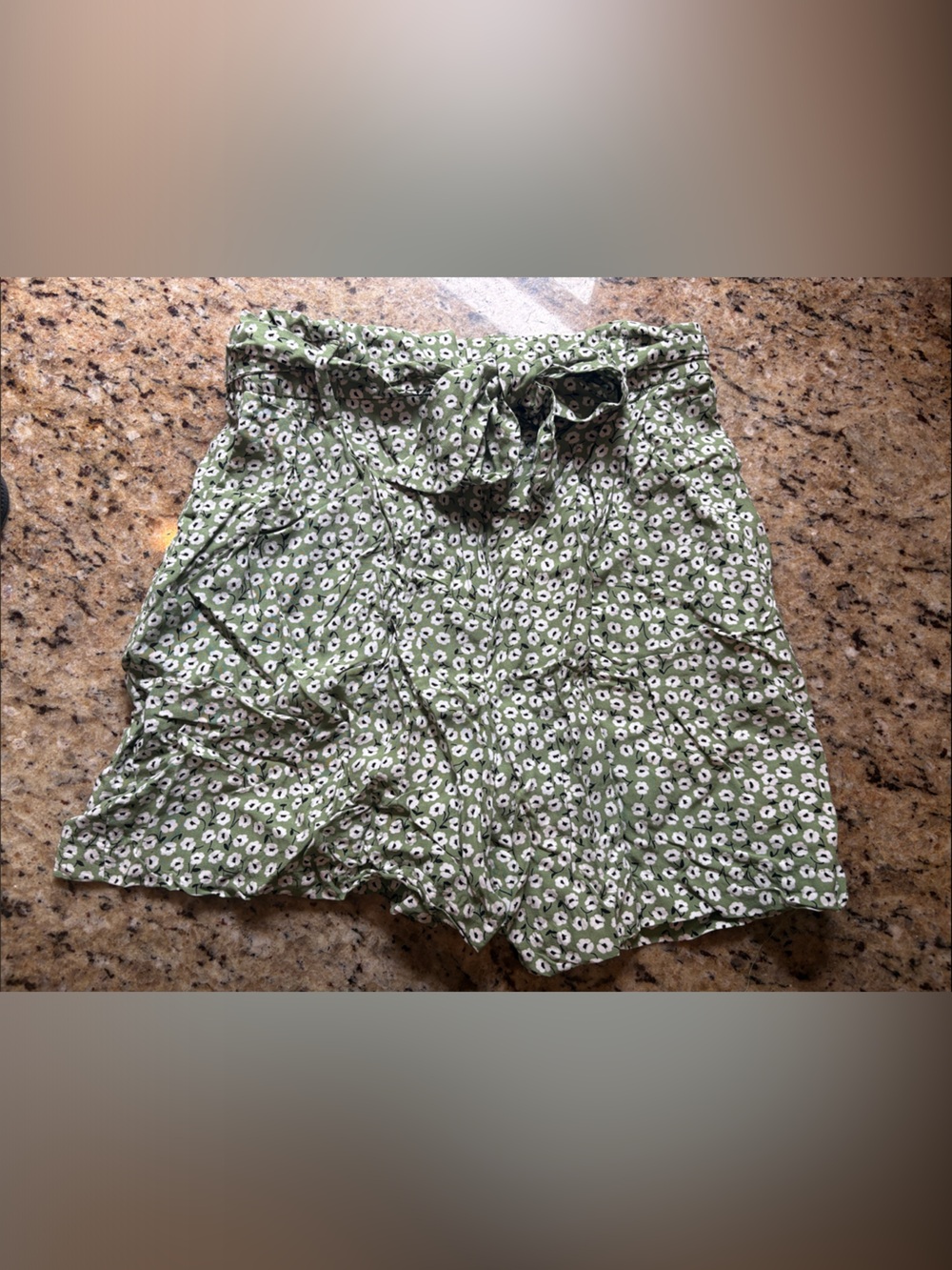 H&M Green Floral Paperbag Waist Shorts